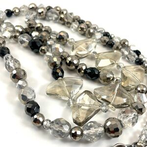 Glass Crystal Beaded Long Statement Necklace Gray Clear Smoke Faceted Unique